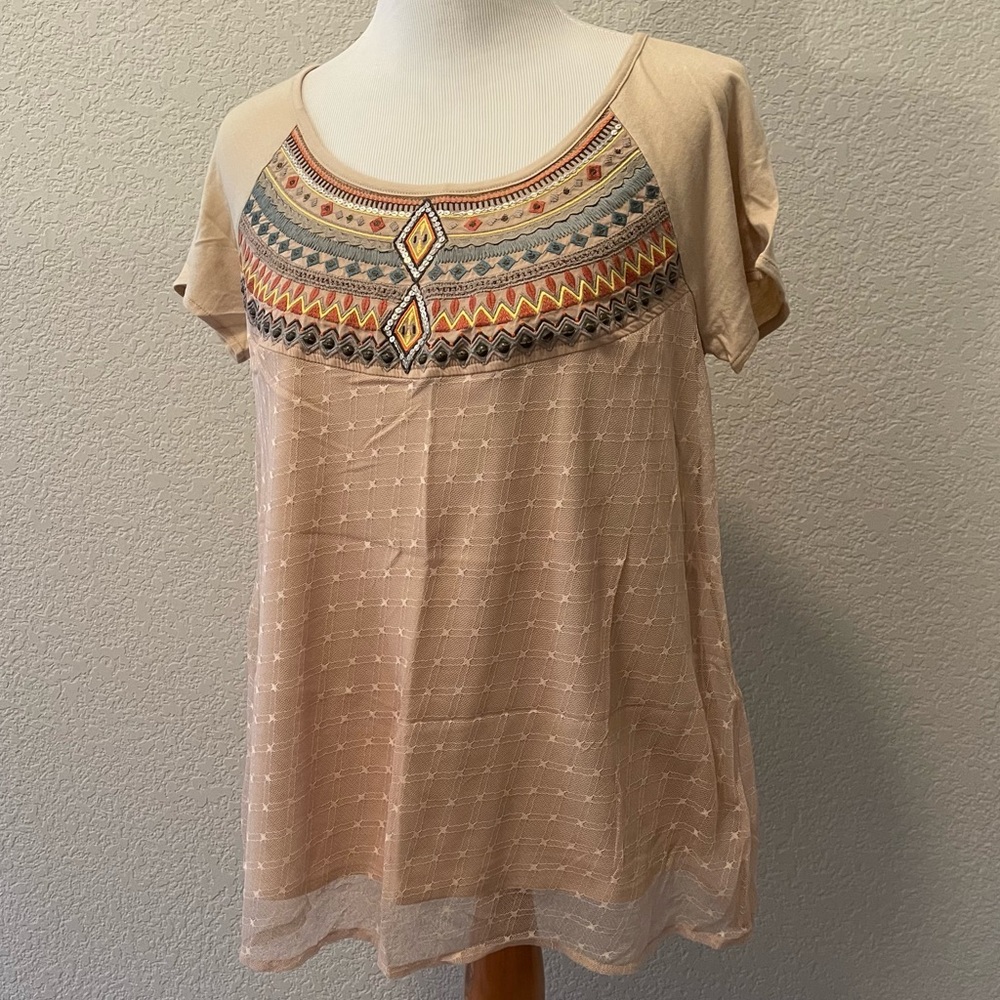 Anthropologie Embroidered Tulle Tee By Lilka